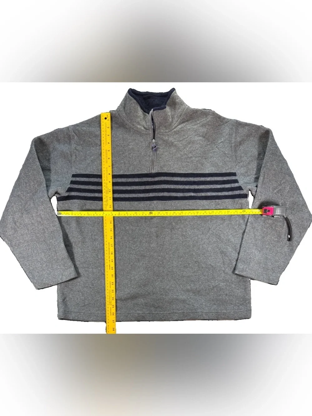 Vintage Gap Quarter Zip Pullover Striped Men's Large Gray Y2K Fleece Preppy